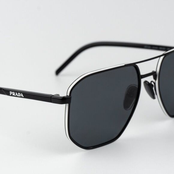 Prada Sunglasses Black Polarized Dark Grey Pilot PR59YS 1AB5Z1 BRAND NEW main image 4